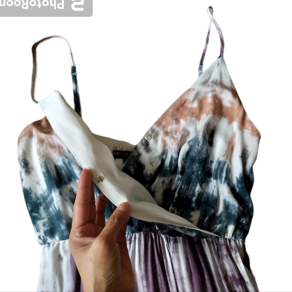 One Clothing tie dye V neck wrap maxi dress purple white dark green size S - Picture 3 of 11